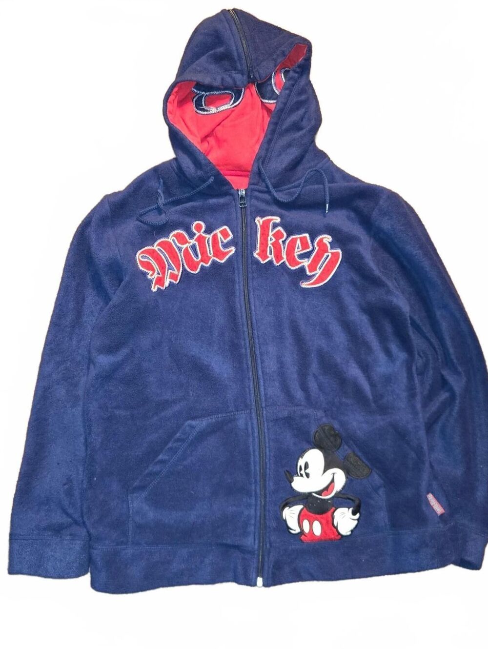 Disney Mickey Mouse Women's Hoodie Jacket Size L Blue Fleece Zip Up Hooded